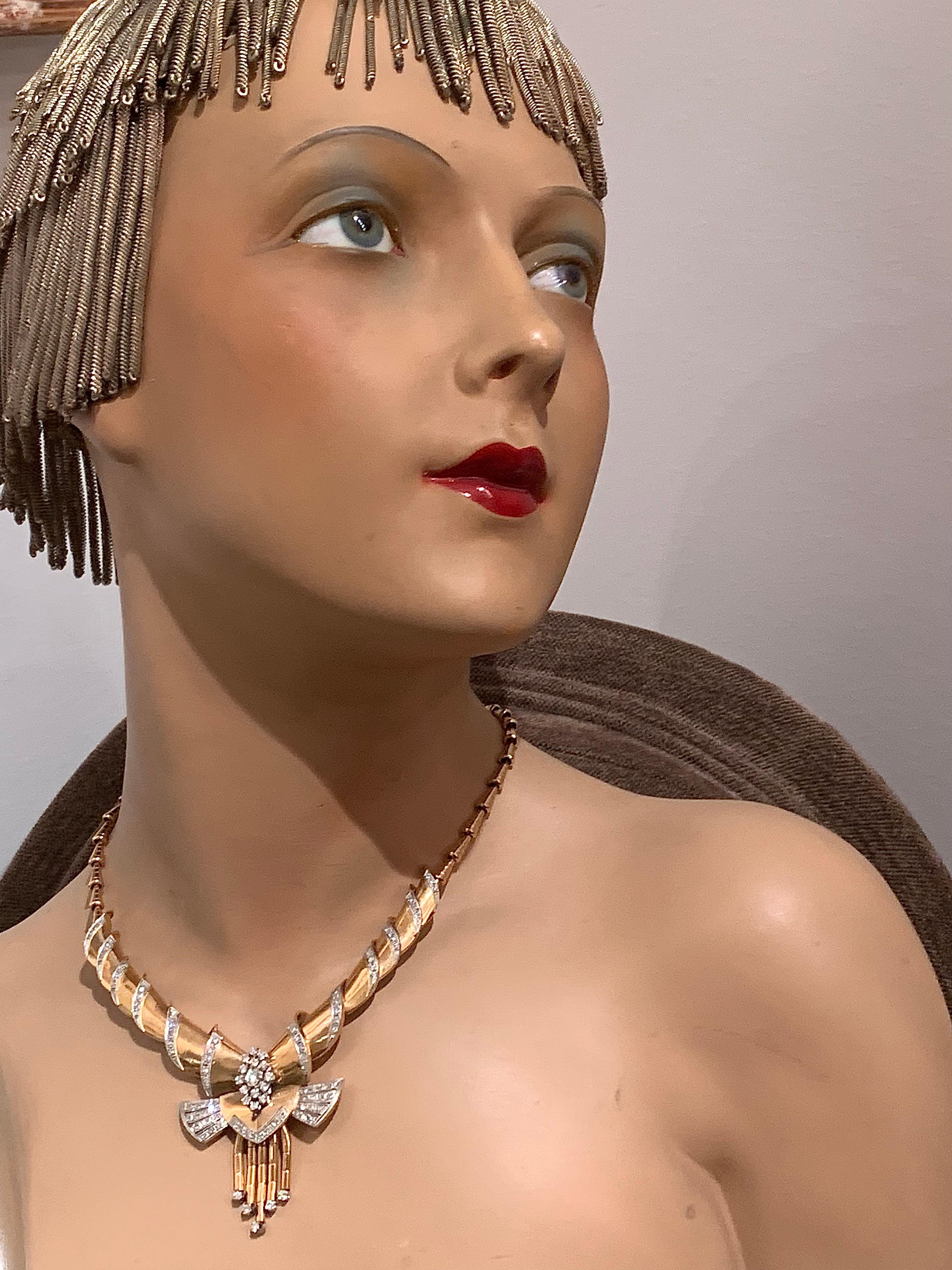 Halskette Vintage 1940er Jahre Diamant 18 Karat Gold Platin Gelbgold Roségold  im Angebot 2
