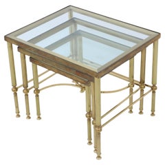 Vintage Retro nido de 3 mesas de cristal ormolu latón lado café Maison Jansen