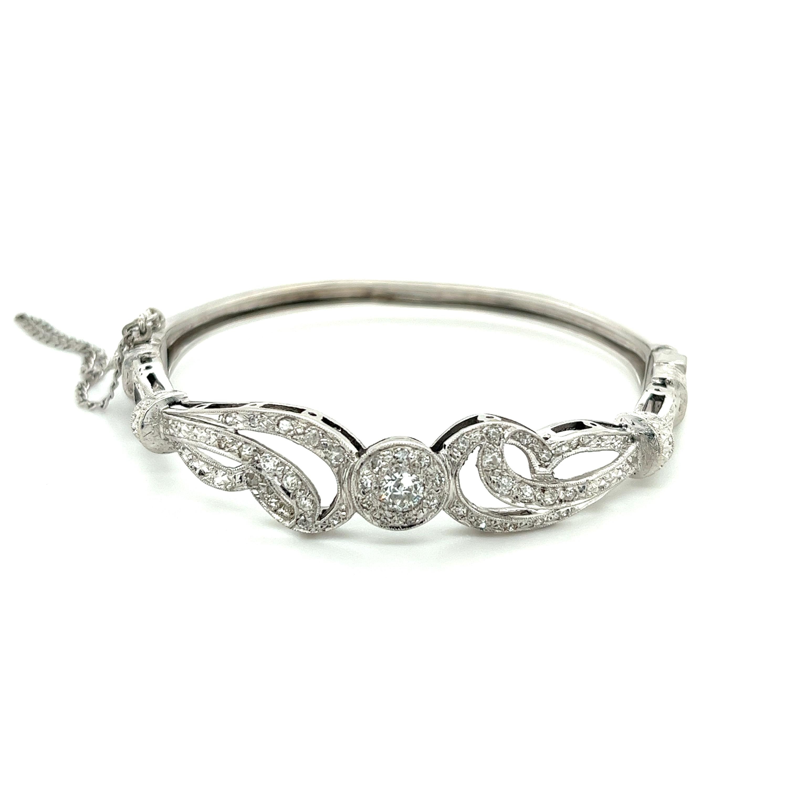 Vintage Retro Old European Cut Diamond Bangle with Filigree and Milgrain Finish  In Excellent Condition For Sale In Miami, FL