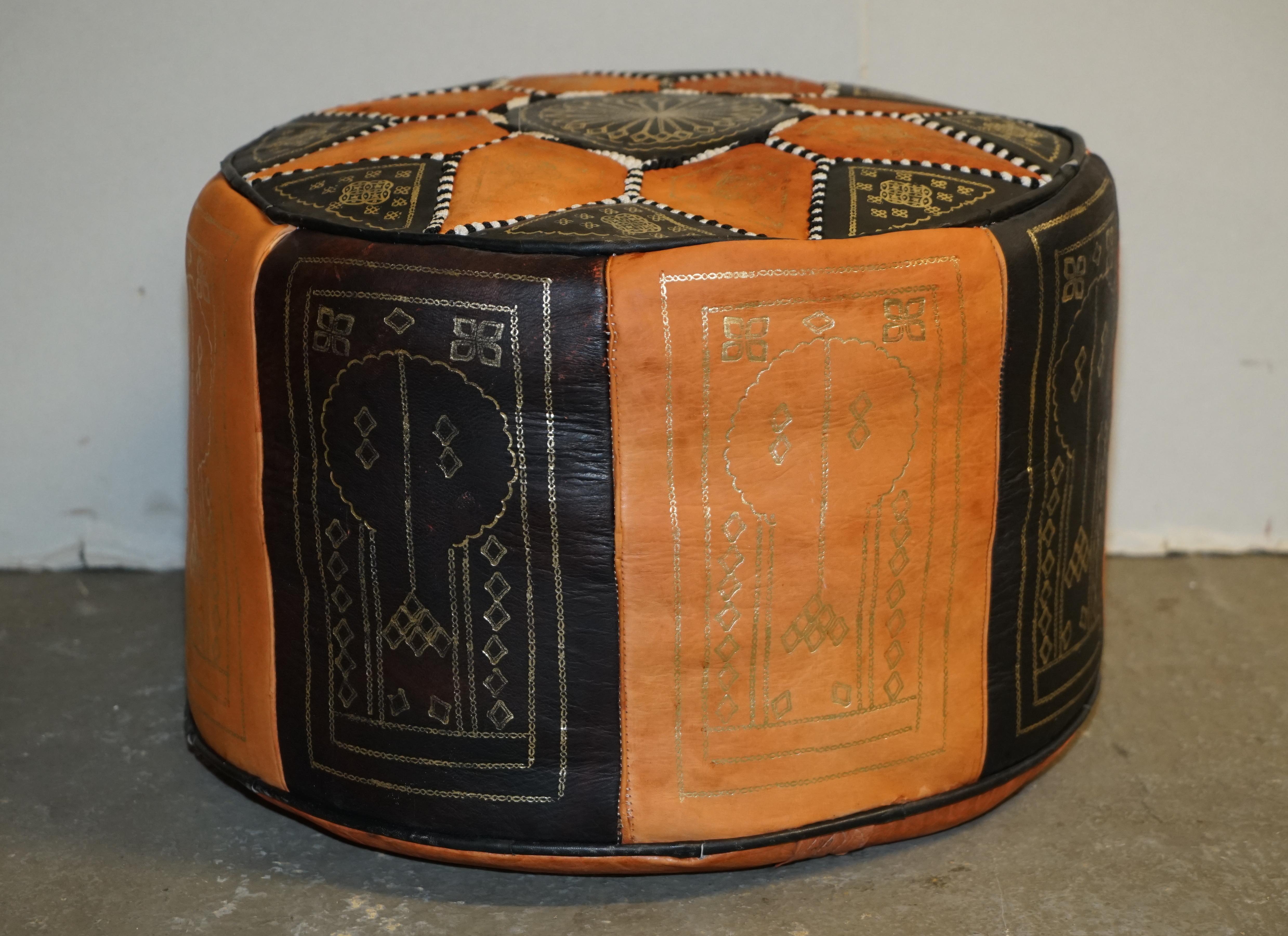 Here we have for sale this lovely vintage Mid-Century Modern leather patch work footstool pouffe.

This Pouffe screams mid century cool and would look fabulous in a multitude of settings, it’s in very good condition and ready for its new