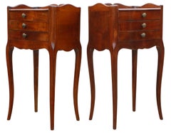 Paire de tables de chevet vintage rétro en noyer et châtaignier
