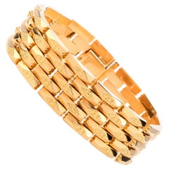 Vintage Retro Panther Desgin Wide 18 Karat Yellow Gold Bracelet