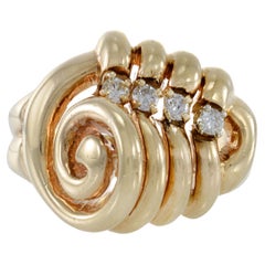 Vintage Retro Period 14KT Yellow Gold Diamond Swirl Ring