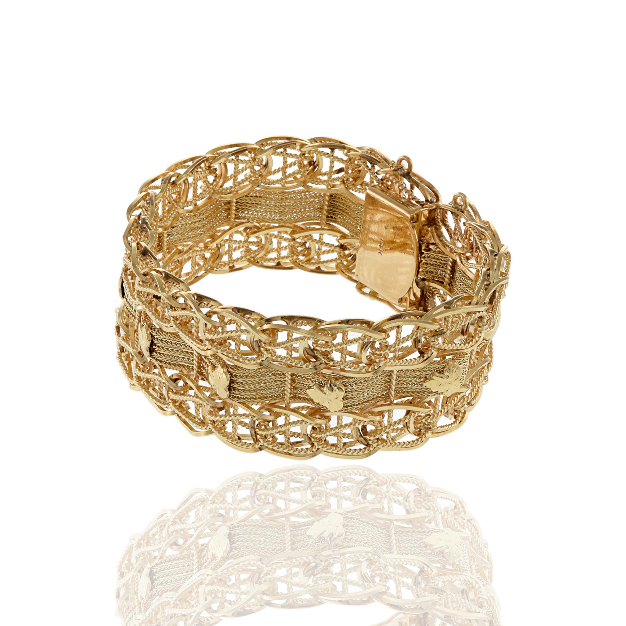 Women's Vintage Retro Period 14KT Yellow Gold Wide Mesh Gold Bracelet