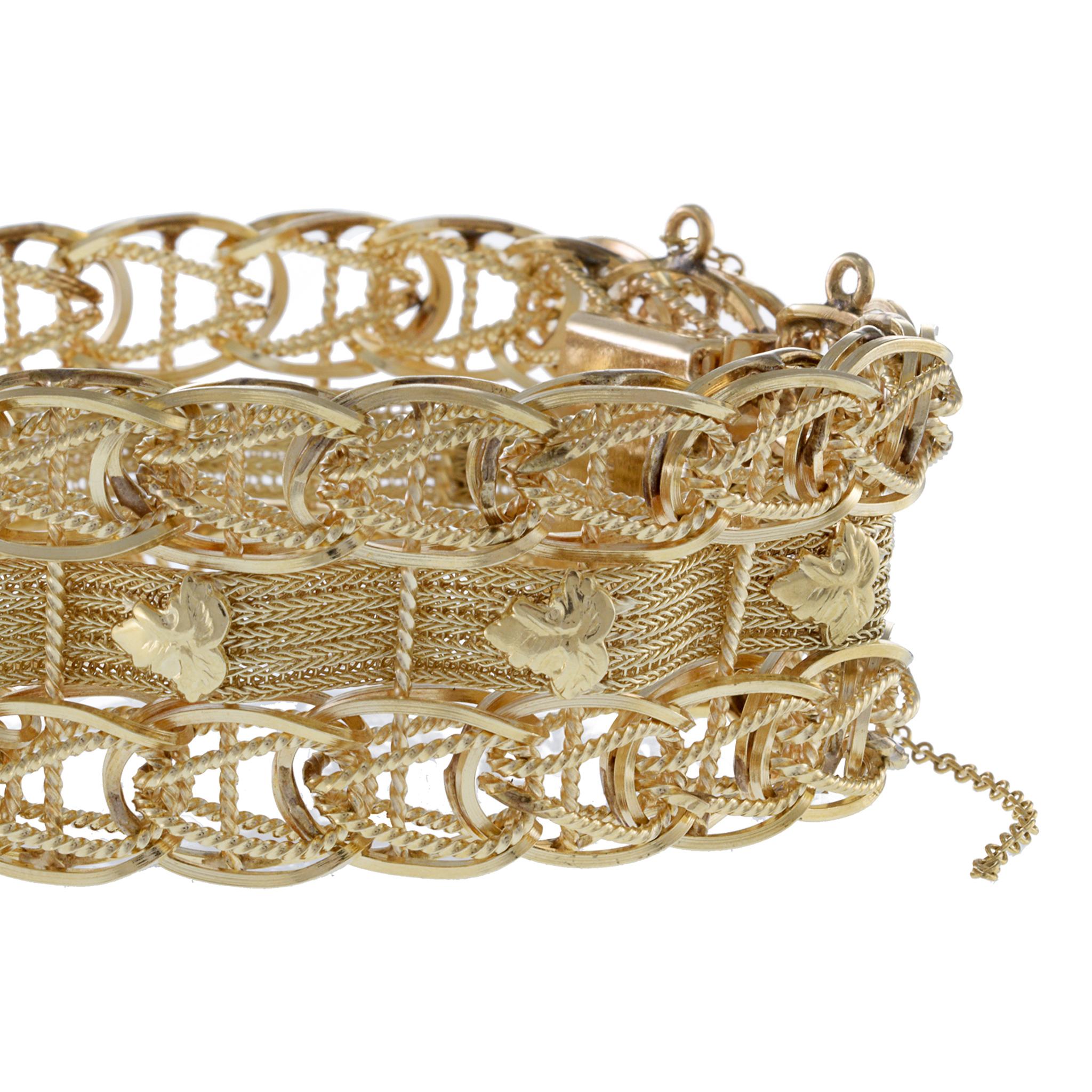 Vintage Retro Period 14KT Yellow Gold Wide Mesh Gold Bracelet 1