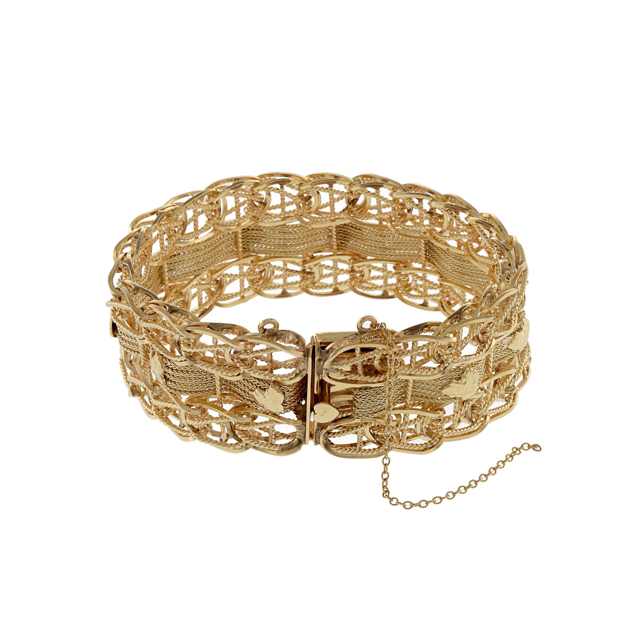 Vintage Retro Period 14KT Yellow Gold Wide Mesh Gold Bracelet 2