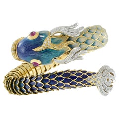 Bracciale Vintage Retro d'epoca in oro giallo 18KT con smalto a forma di pesce