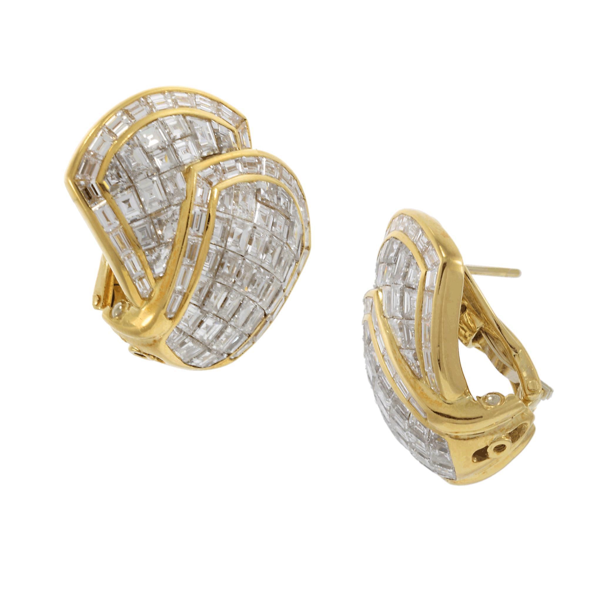 Women's Vintage Retro Period 18KT Yellow Gold Invisible-Set Diamond Earrings For Sale