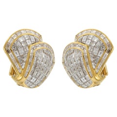 Vintage Retro Period 18KT Yellow Gold Invisible-Set Diamond Earrings
