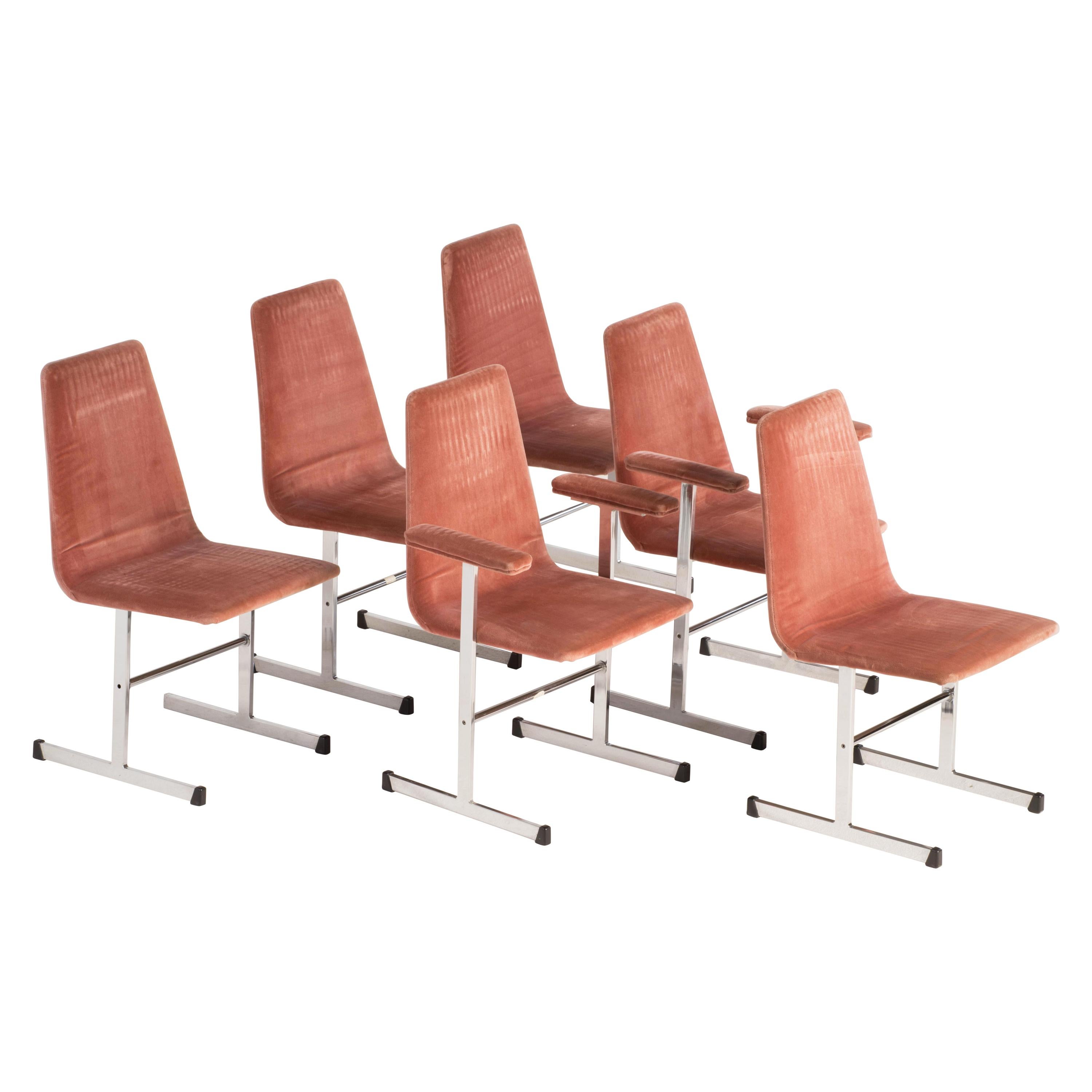 Chaises de salle à manger en tissu rose rétro vintage par Pieff:: Set of 6