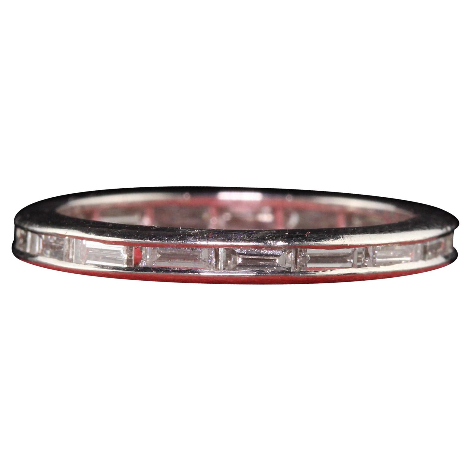 Vintage Retro Platin Baguette Diamant Eternity Band - Größe 6