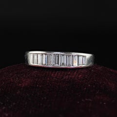 Vintage Retro Platinum Baguette Diamond Half Wedding Band - Size 7 1/2