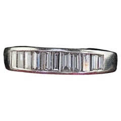 Vintage Retro Platinum Baguette Diamond Half Wedding Band - Size 7 1/2