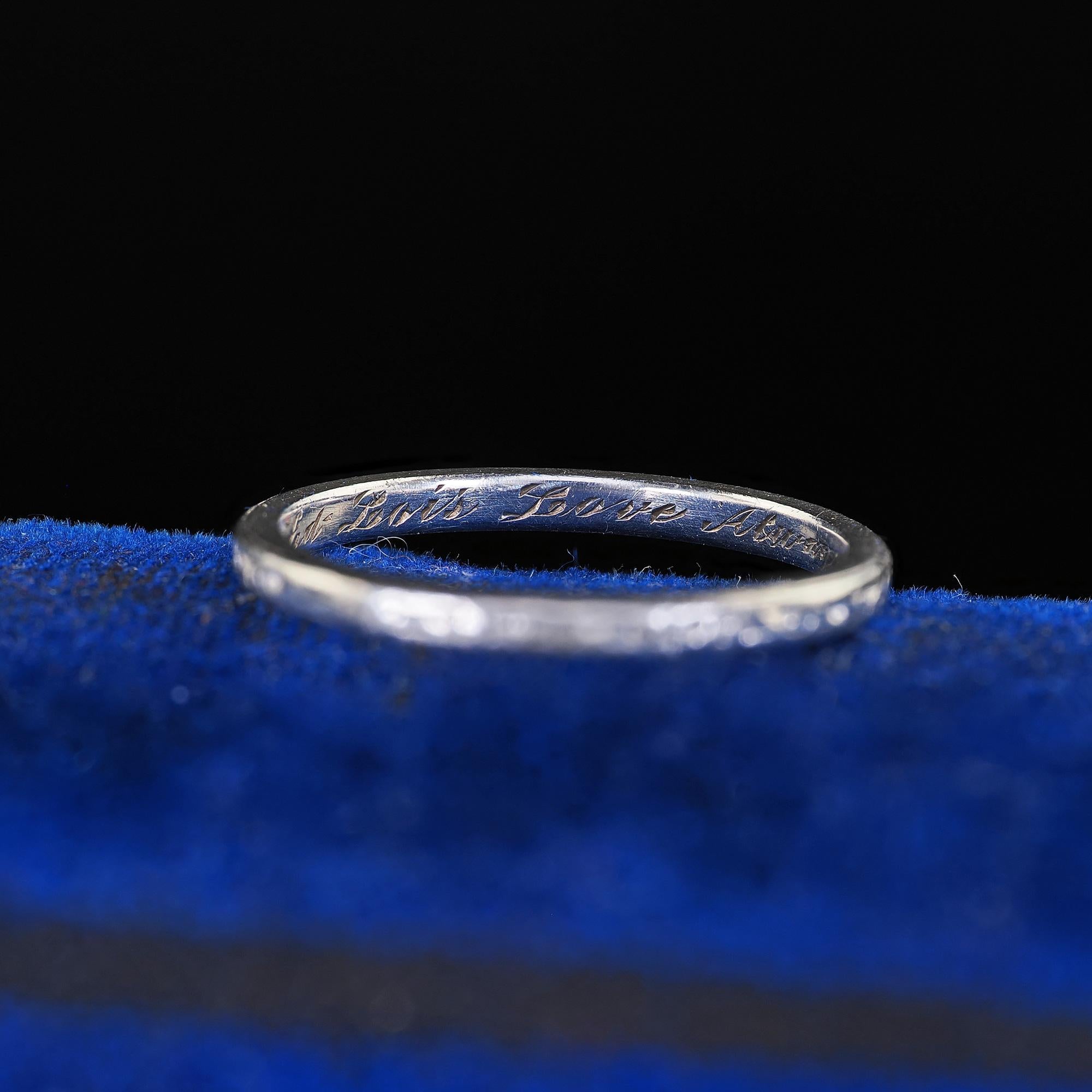 Vintage Retro Platinum Classic Engraved Wedding Band Ring - 5 1/4 For Sale 1