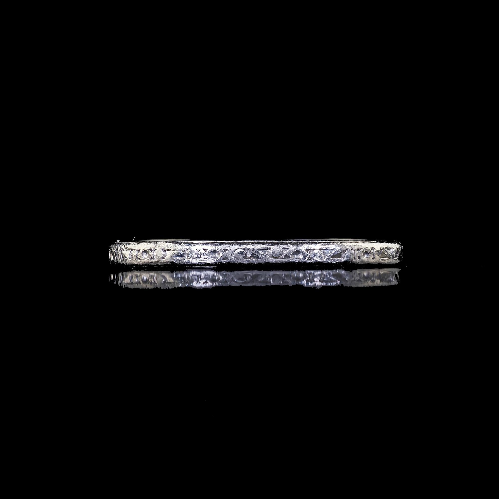 Vintage Retro Platinum Classic Engraved Wedding Band Ring - 5 1/4 For Sale 3