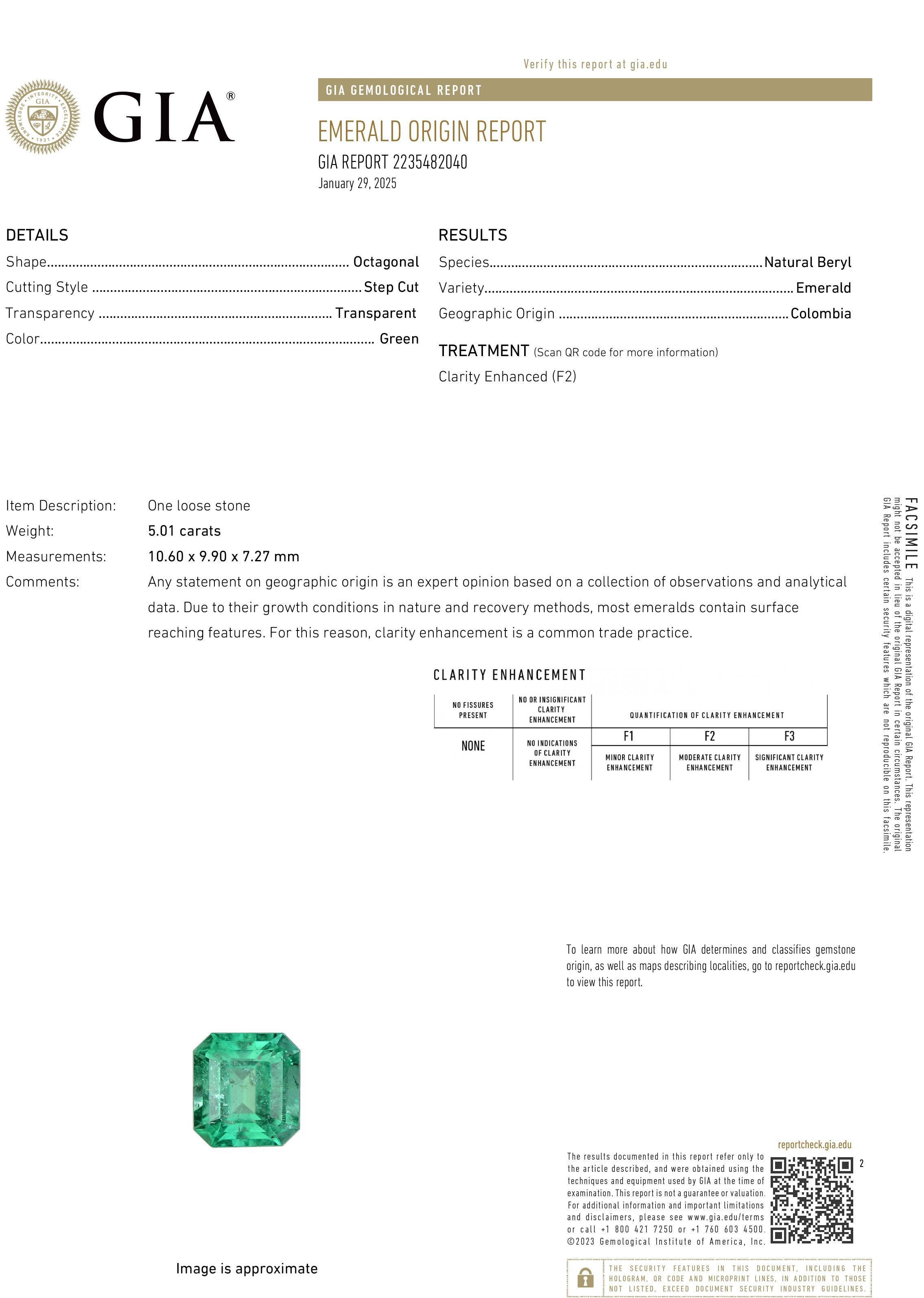 Vintage Retro Platinum Colombian Emerald and Diamond Engagement Ring - GIA For Sale 6