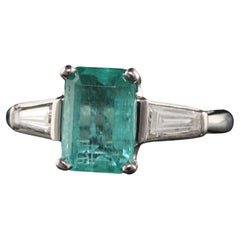 Retro Retro Platinum Colombian Emerald Diamond Baguette Engagement Ring