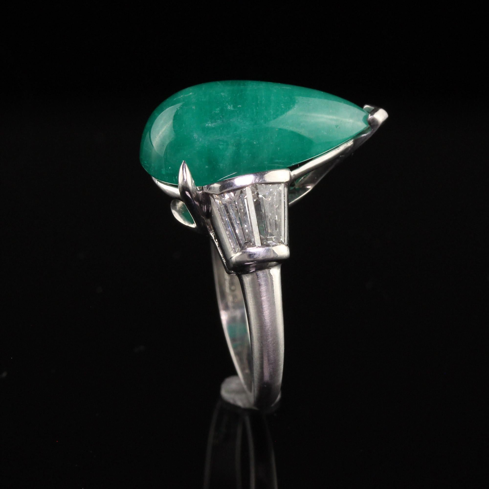 Vintage Retro Platinum Colombian Emerald Pear Cabochon Diamond Ring 3