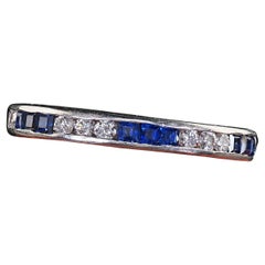 Vintage Retro Alliance éternelle en platine avec diamants et saphirs - Taille 6 1/2