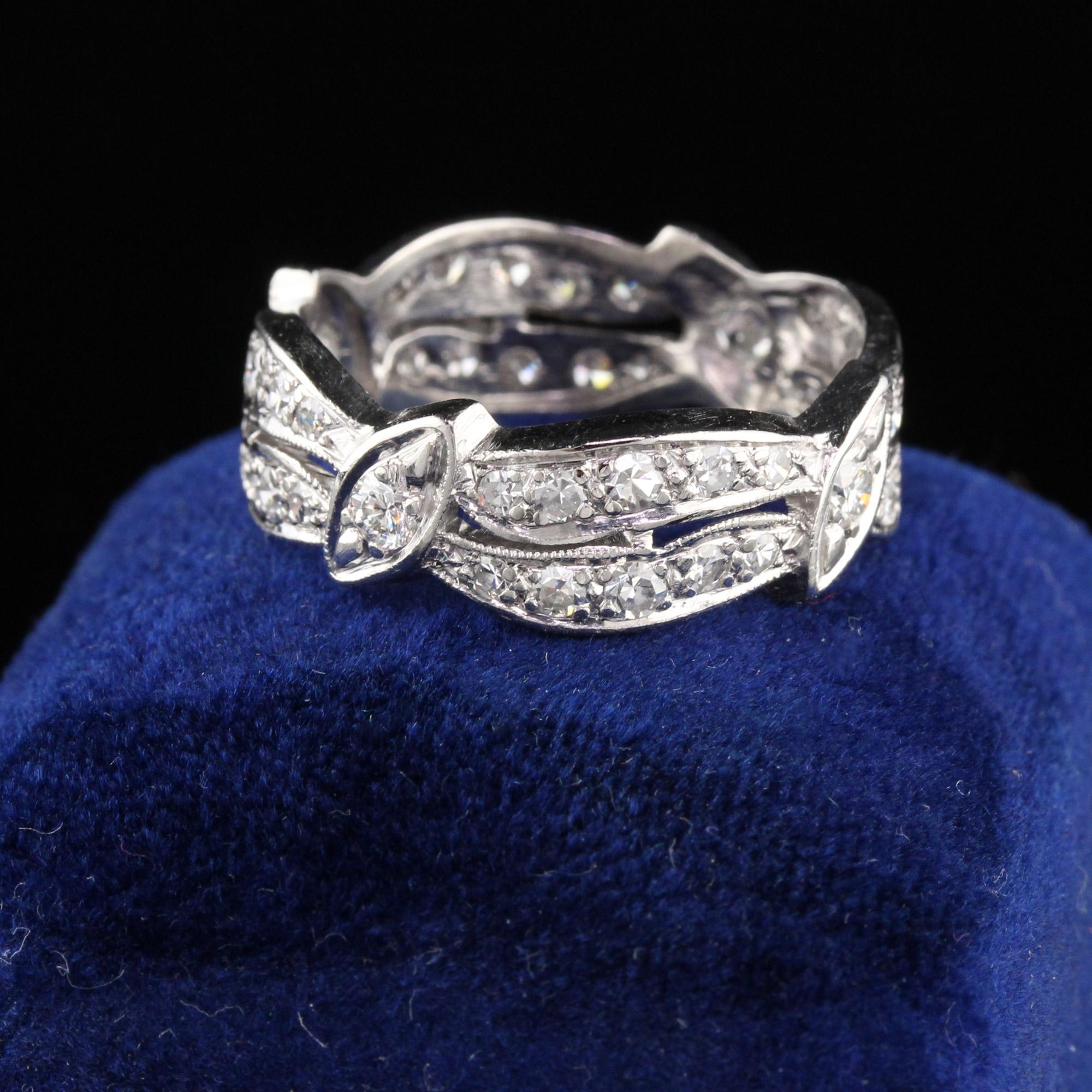Beautiful Retro Eternity Band with a very unique design of waves and marquise shapes. The single cut diamonds sparkle beautifully!

#R0297

Metal: Platinum

Weight: 6.4 Grams

Total Diamond Weight: Approximately 0.80 cts single cut diamonds

Diamond