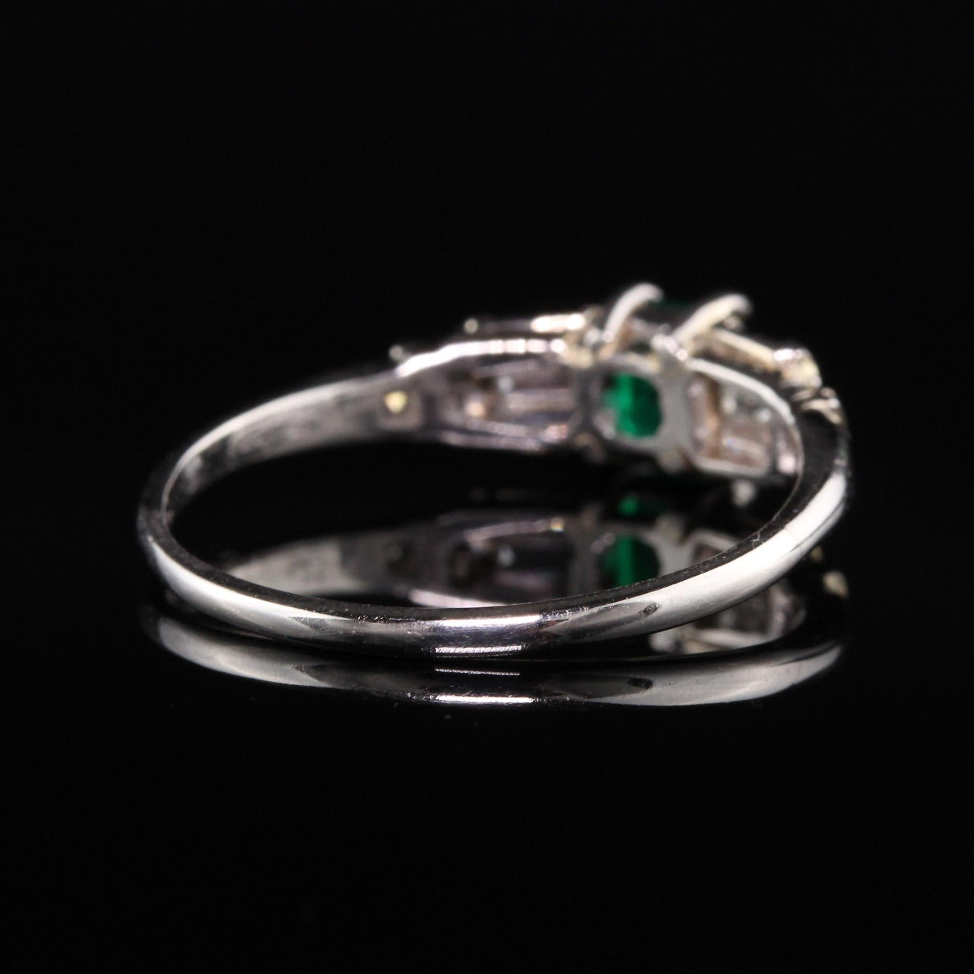 Vintage Retro Platinum Emerald and Diamond Engagement Ring In Good Condition In Great Neck, NY