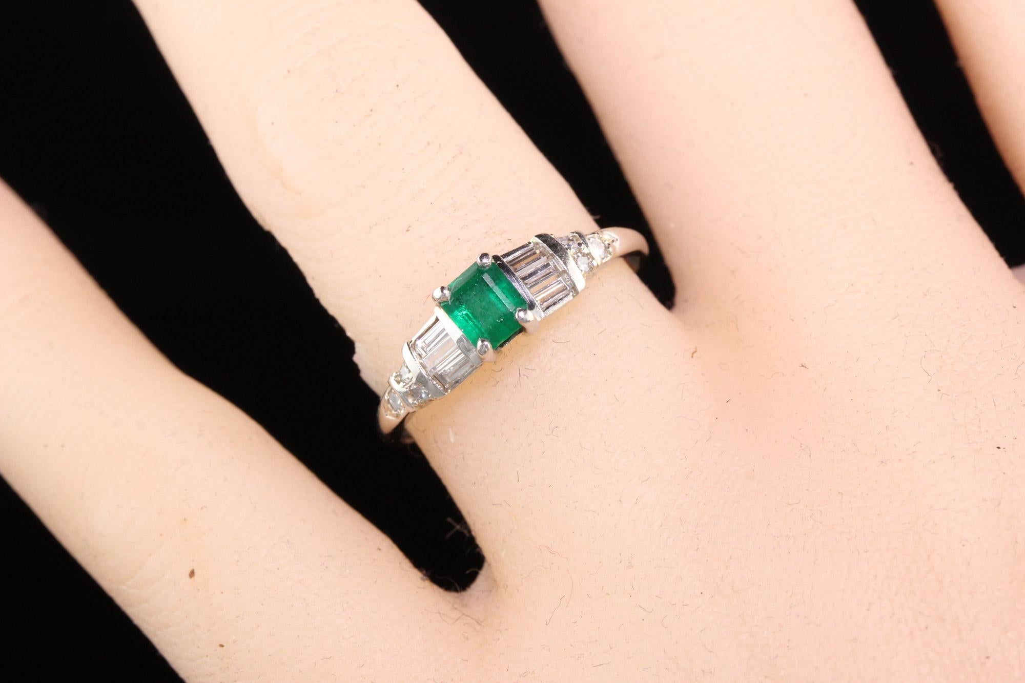 Vintage Retro Platinum Emerald and Diamond Engagement Ring 1