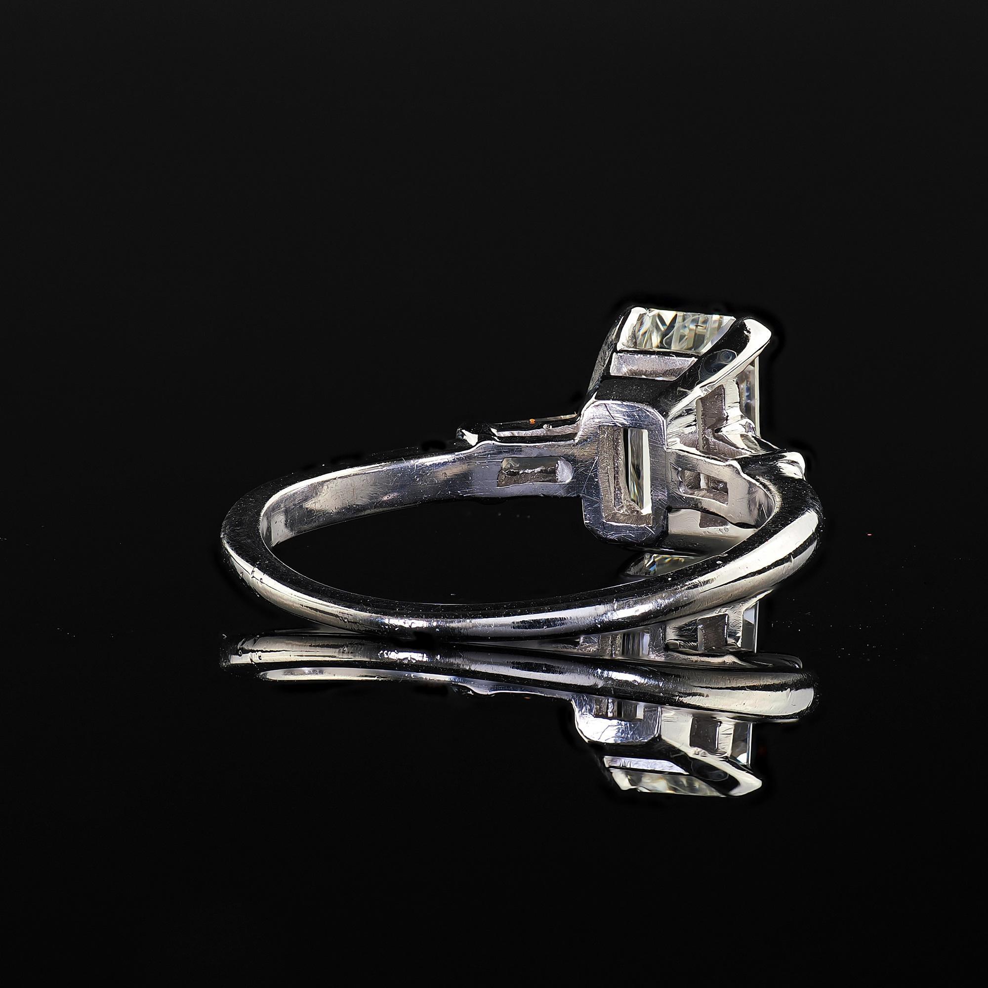 Vintage Retro Platinum Emerald Cut Diamond Engagement Ring - GIA For Sale 4