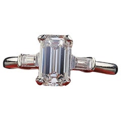 Vintage Retro Platinum Emerald Cut Diamond Engagement Ring - GIA