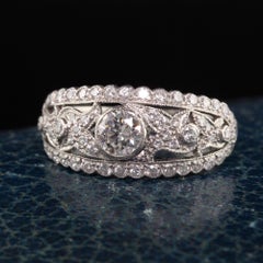 Vintage Retro Platinum English Diamond and Filigree Cocktail Ring