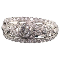 Vintage Retro Platinum English Diamond and Filigree Cocktail Ring