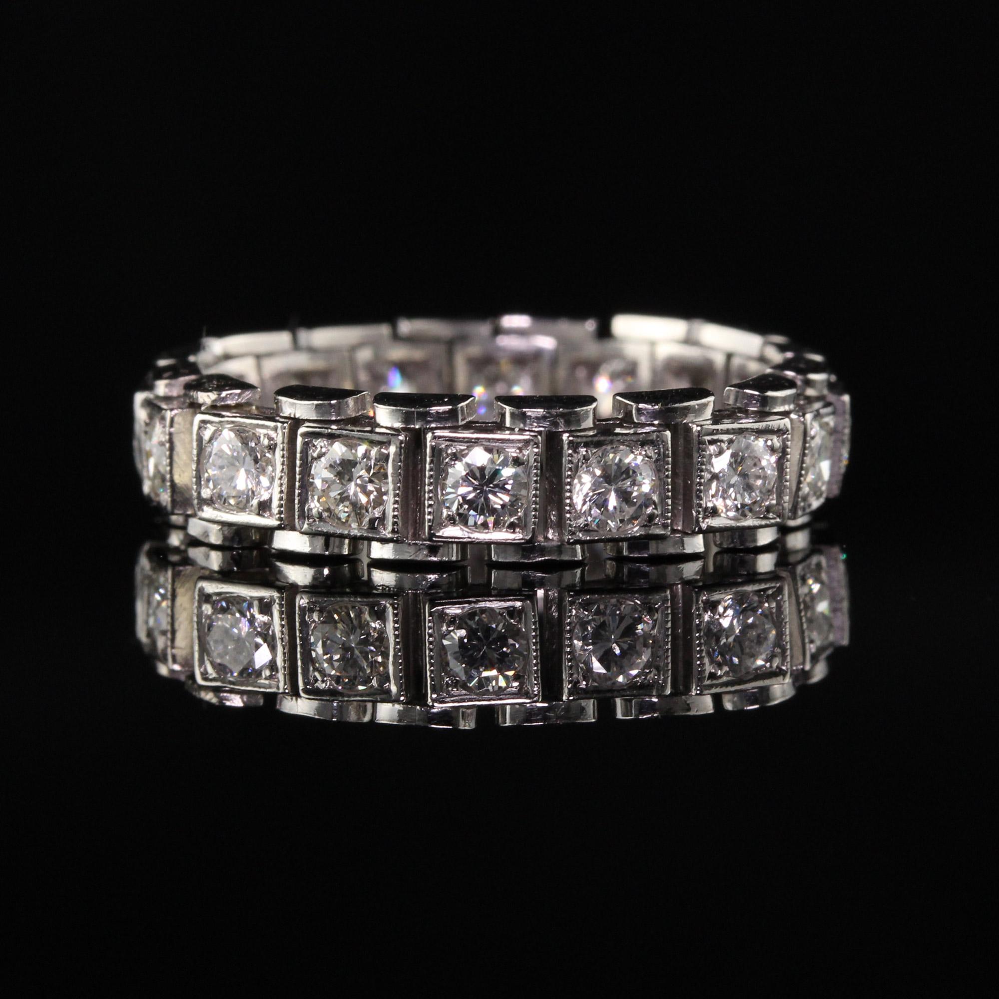 Vintage Retro Platinum Flexible Diamond Eternity Band In Good Condition In Great Neck, NY