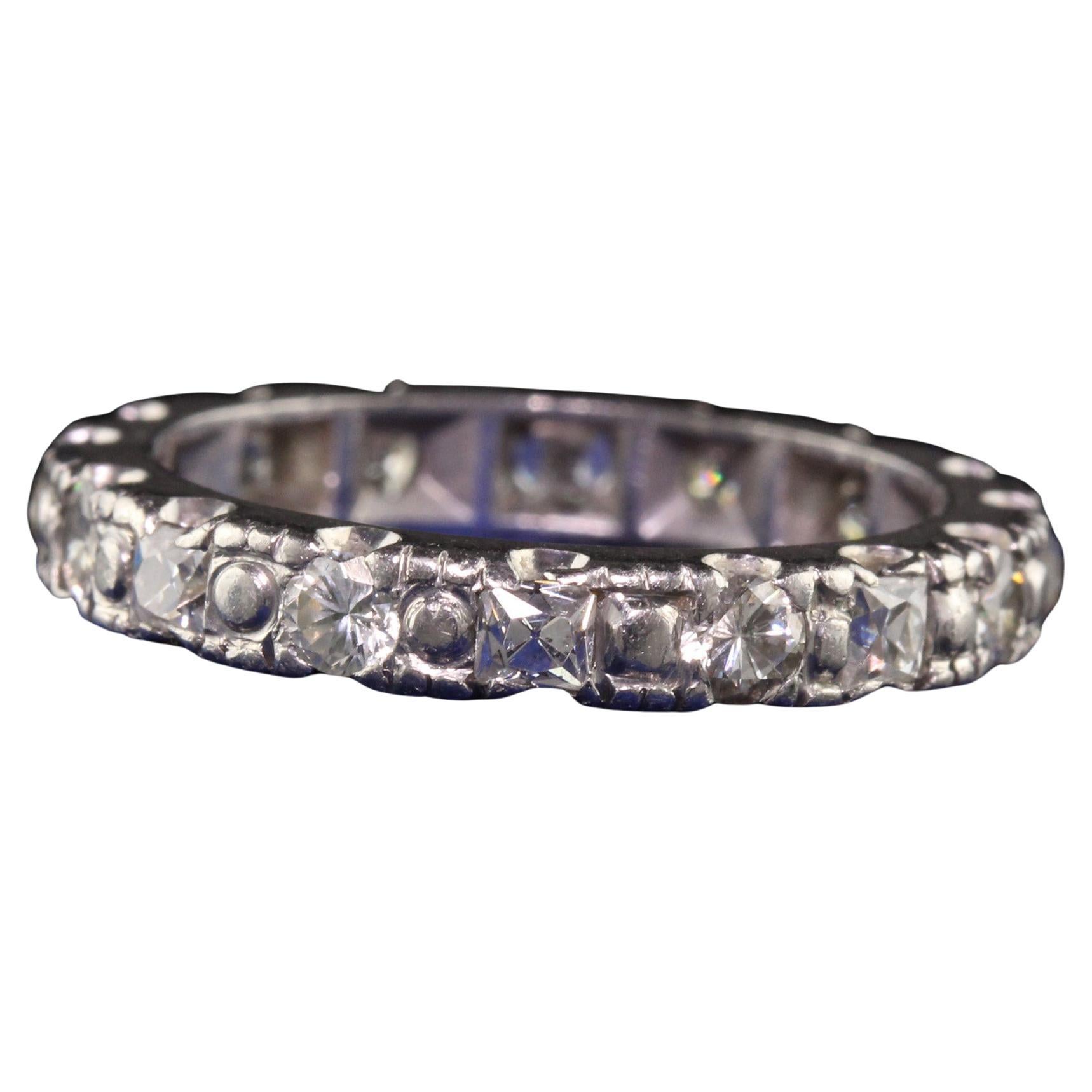 Retro Square Cut Diamond Platinum Eternity Band Ring For Sale at
