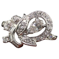 Antique Retro Platinum Marquise Baguette Diamond Floral Cocktail Ring