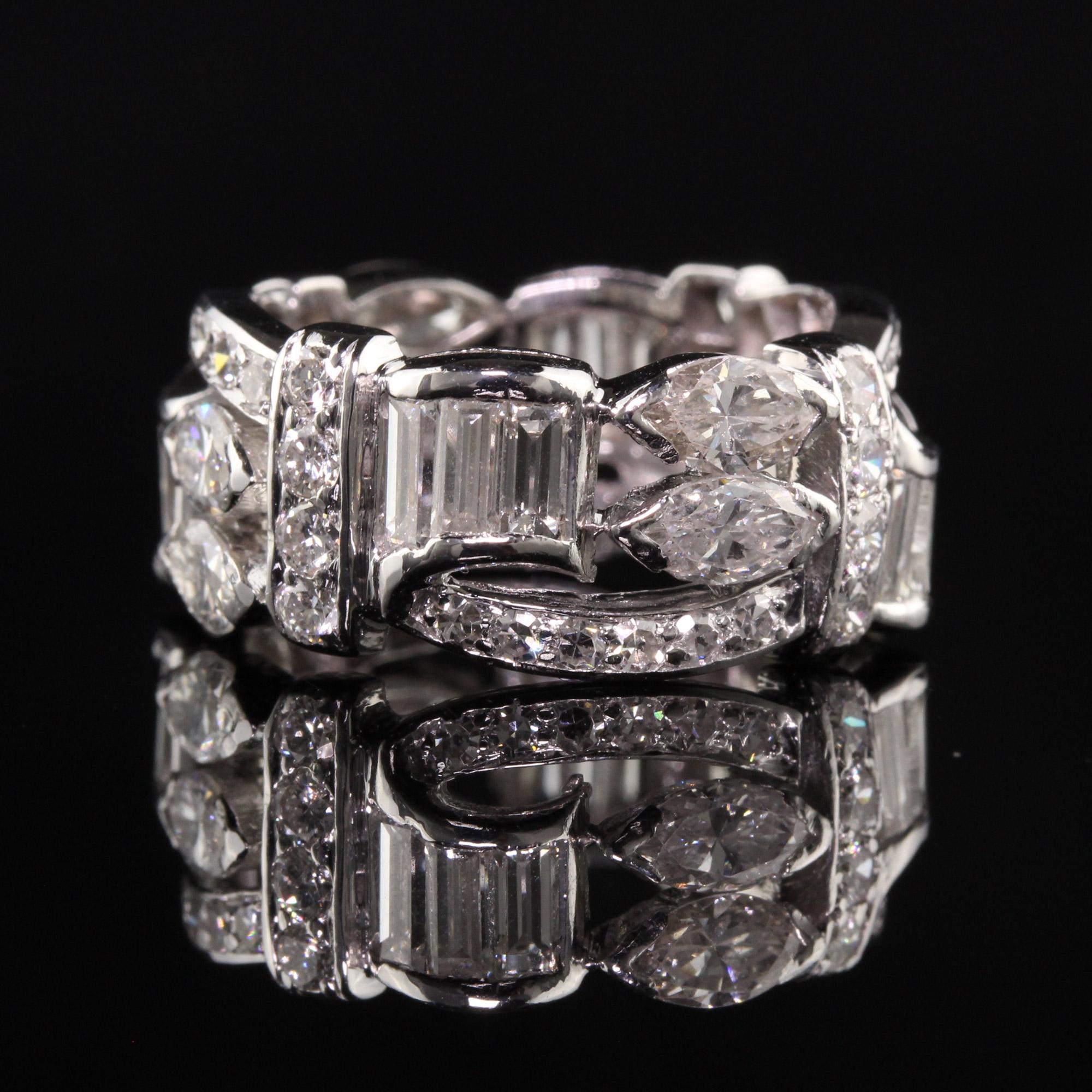 Vintage Retro Platin Marquise Baguette Single Cut Eternity-Ring, Vintage im Zustand „Gut“ im Angebot in Great Neck, NY