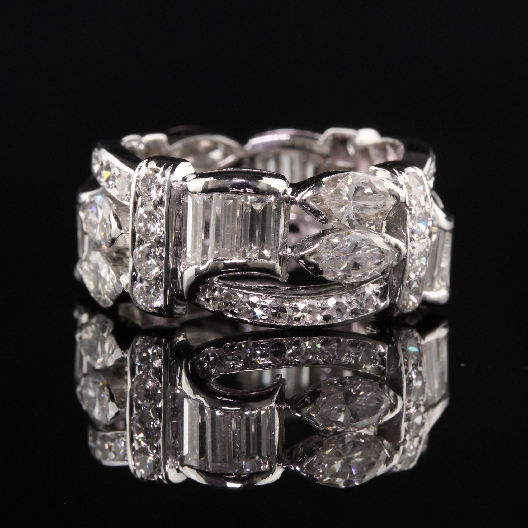 Taglio marquise Vintage Retro Platinum Marquise Baguette Single Cut Eternity Band in vendita