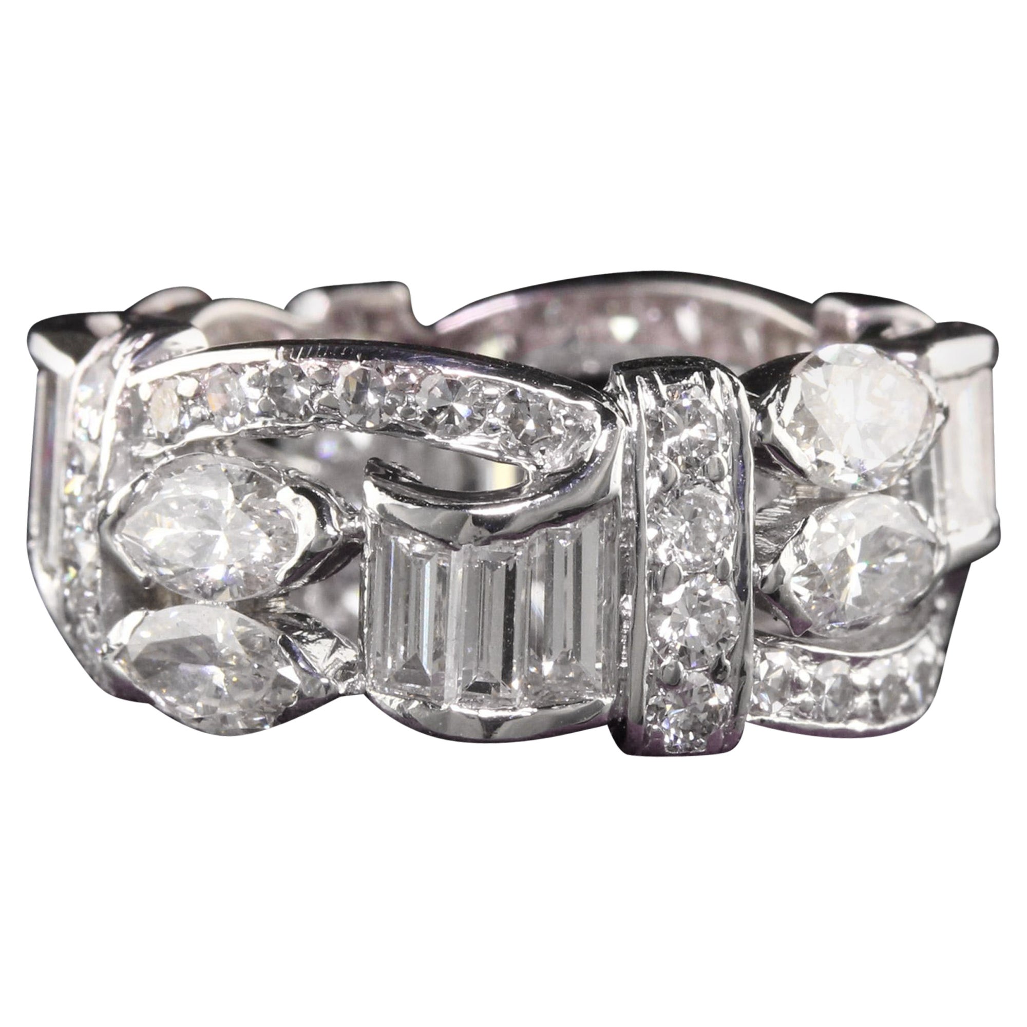 Vintage Retro Platinum Marquise Baguette Single Cut Eternity Band in vendita