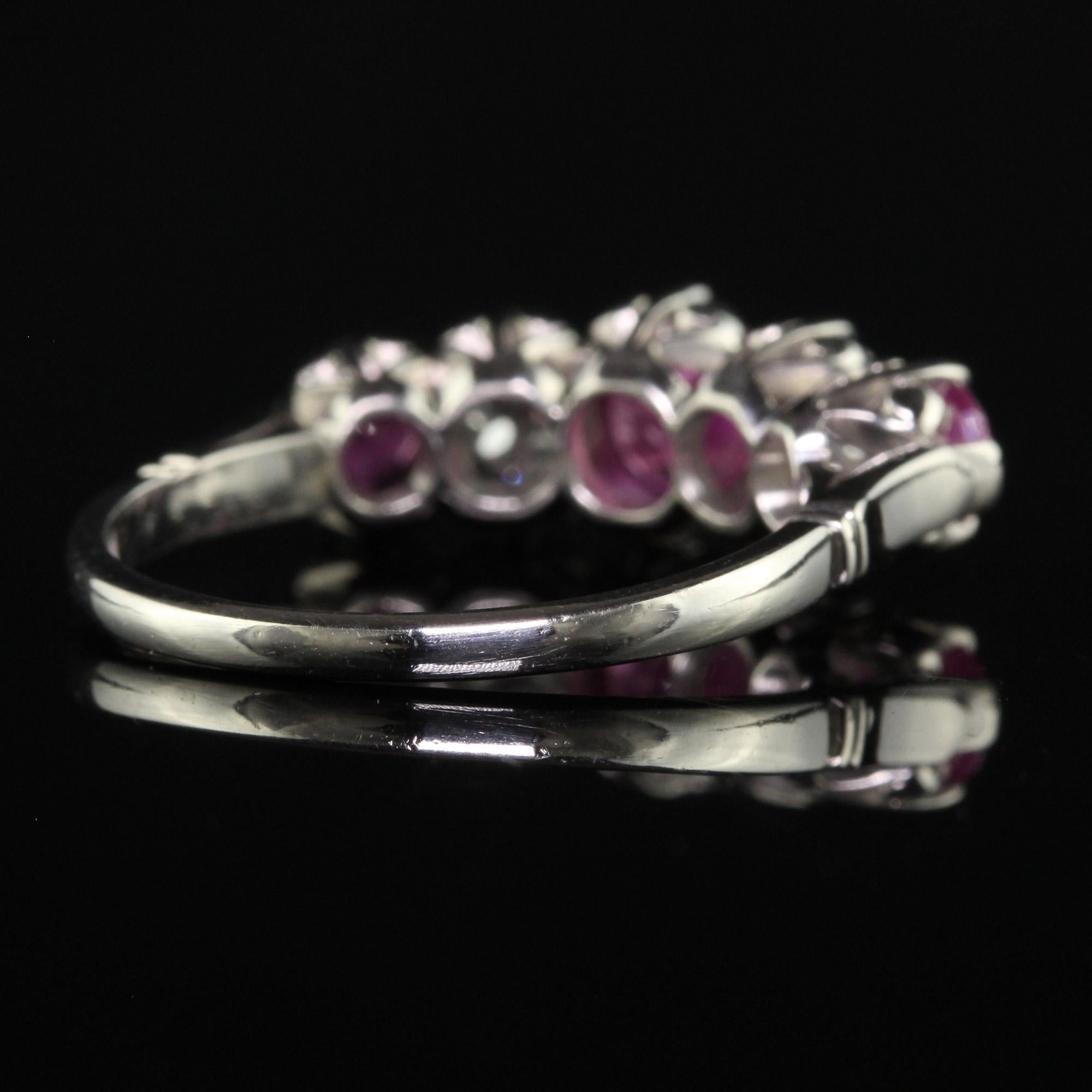 Women's Vintage Retro Platinum Old Euro Diamond and Pink Sapphire Five Stone Ring For Sale