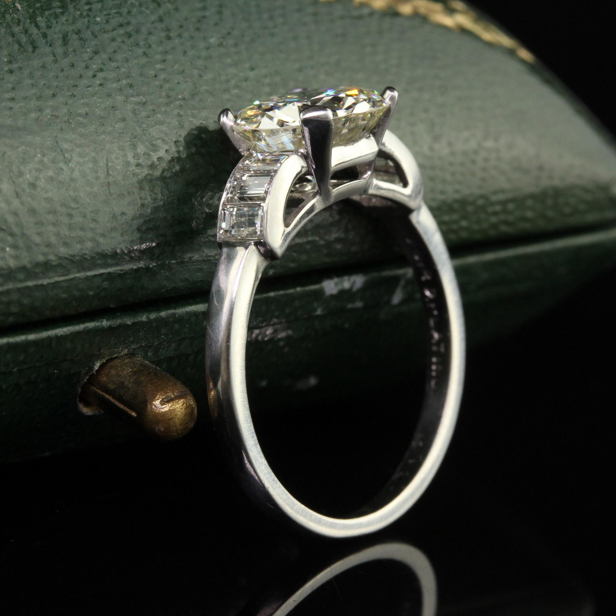 Old European Cut Vintage Retro Platinum Old European Diamond Engagement Ring - GIA For Sale