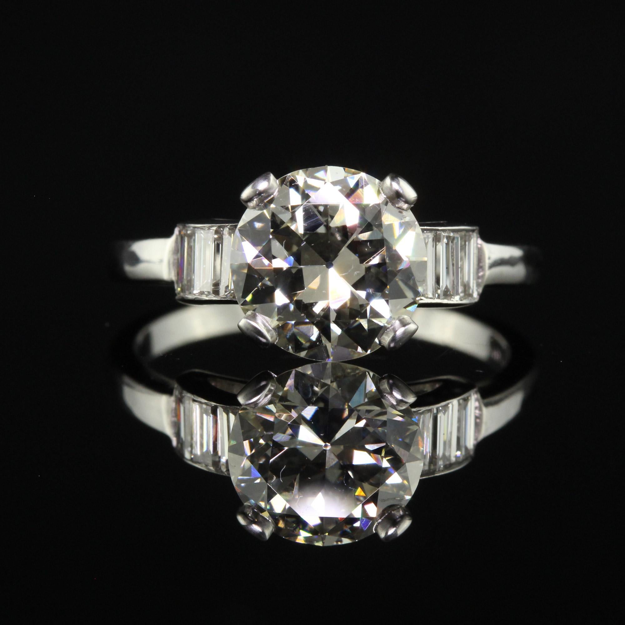 Vintage Retro Platinum Old European Diamond Engagement Ring - GIA In Good Condition For Sale In Great Neck, NY