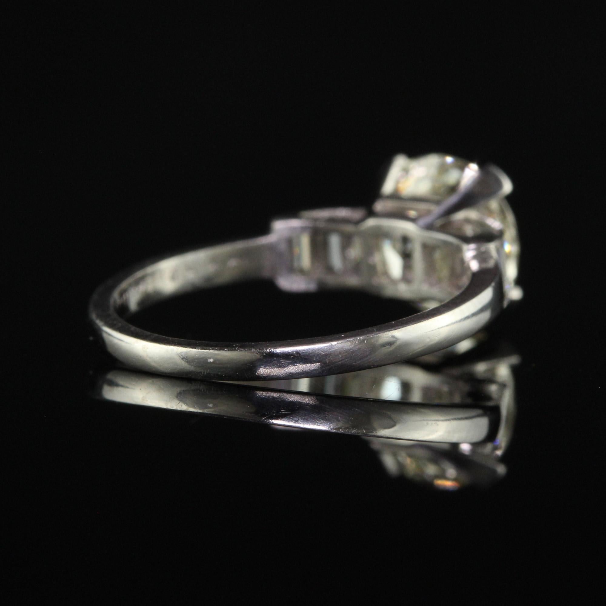 Women's Vintage Retro Platinum Old European Diamond Engagement Ring - GIA For Sale
