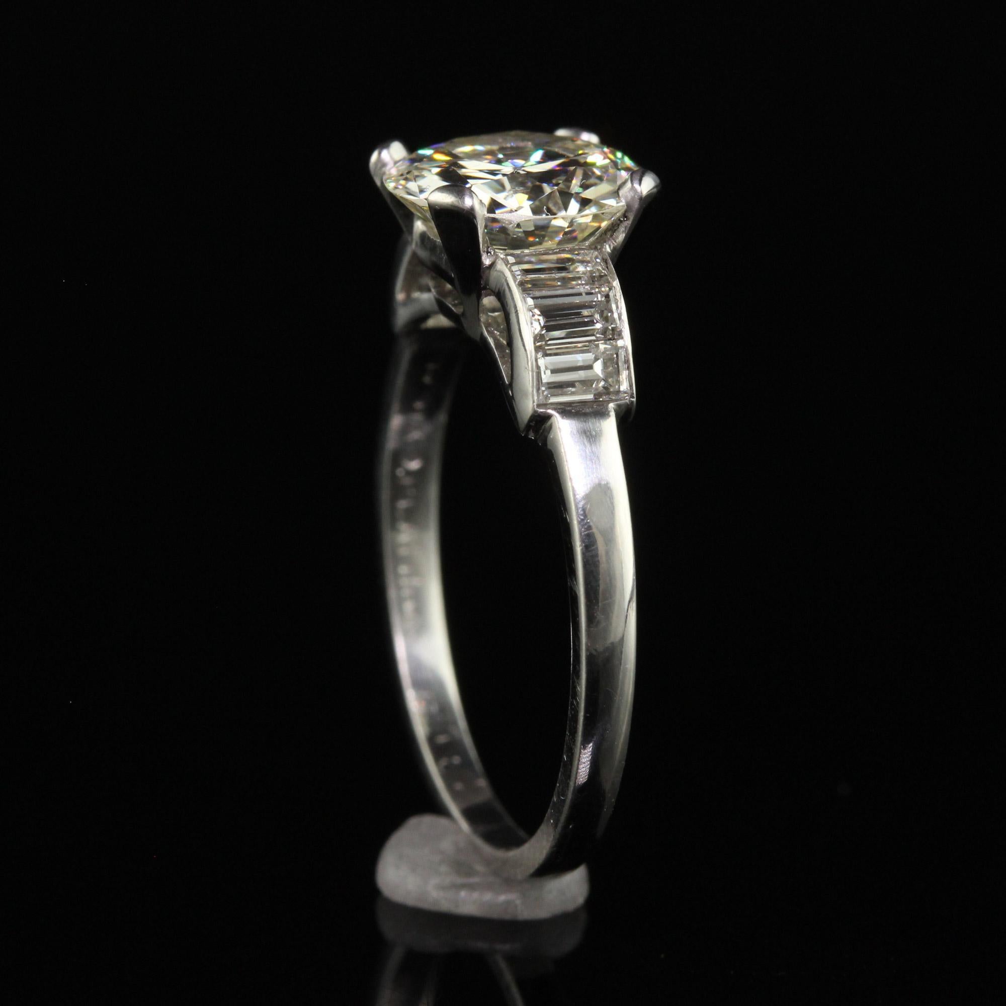Vintage Retro Platinum Old European Diamond Engagement Ring - GIA For Sale 1