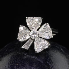 Vintage Retro Platinum Old Heart Shape Diamond Clover Ring