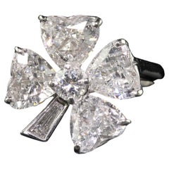 Vintage Retro Platinum Old Heart Shape Diamond Clover Ring