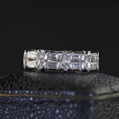 Vintage Retro Platinum Old Marquise and Baguette Diamond Eternity Band - Size 7