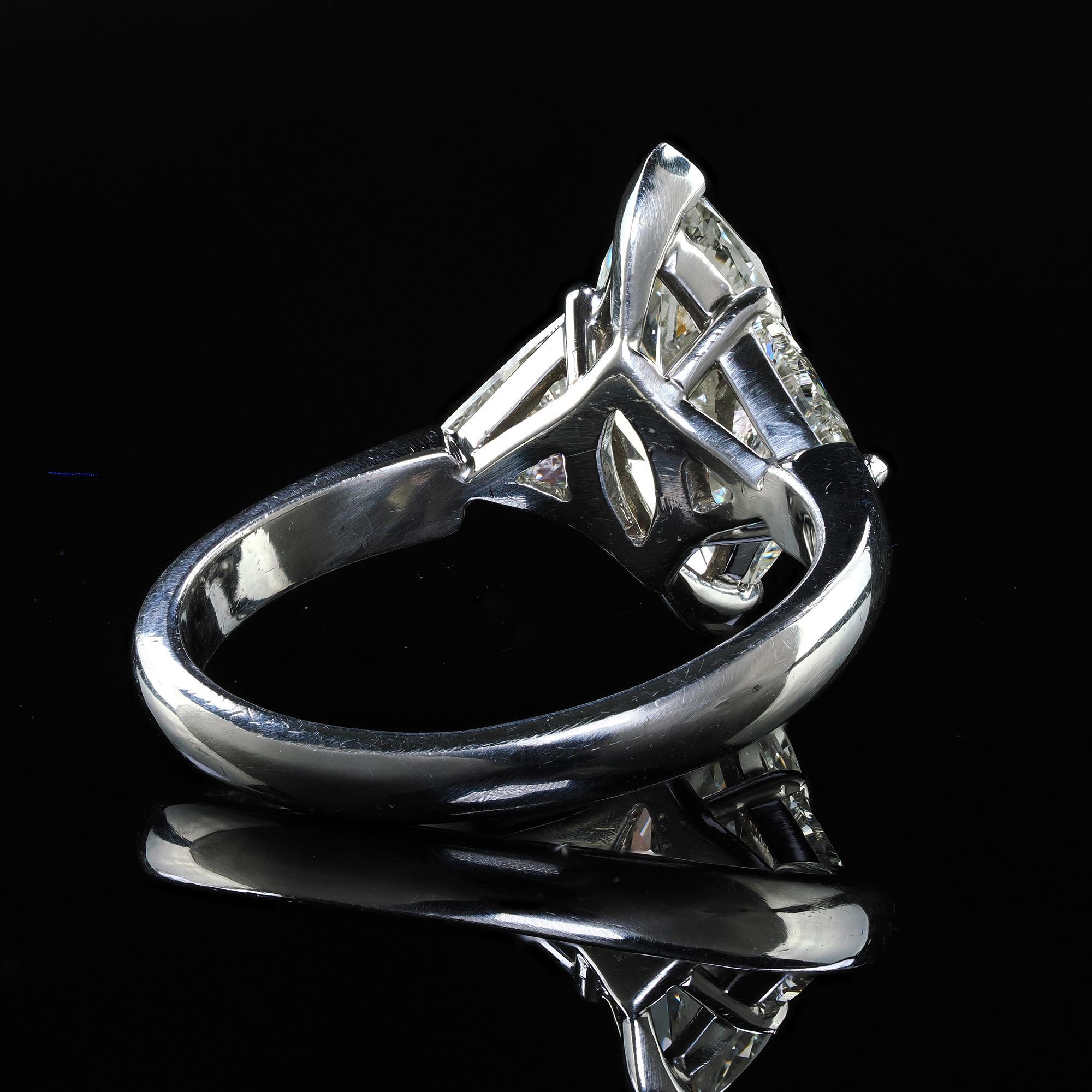 Vintage Retro Platinum Old Marquise Trillion Cut Diamond Engagement Ring - GIA For Sale 2