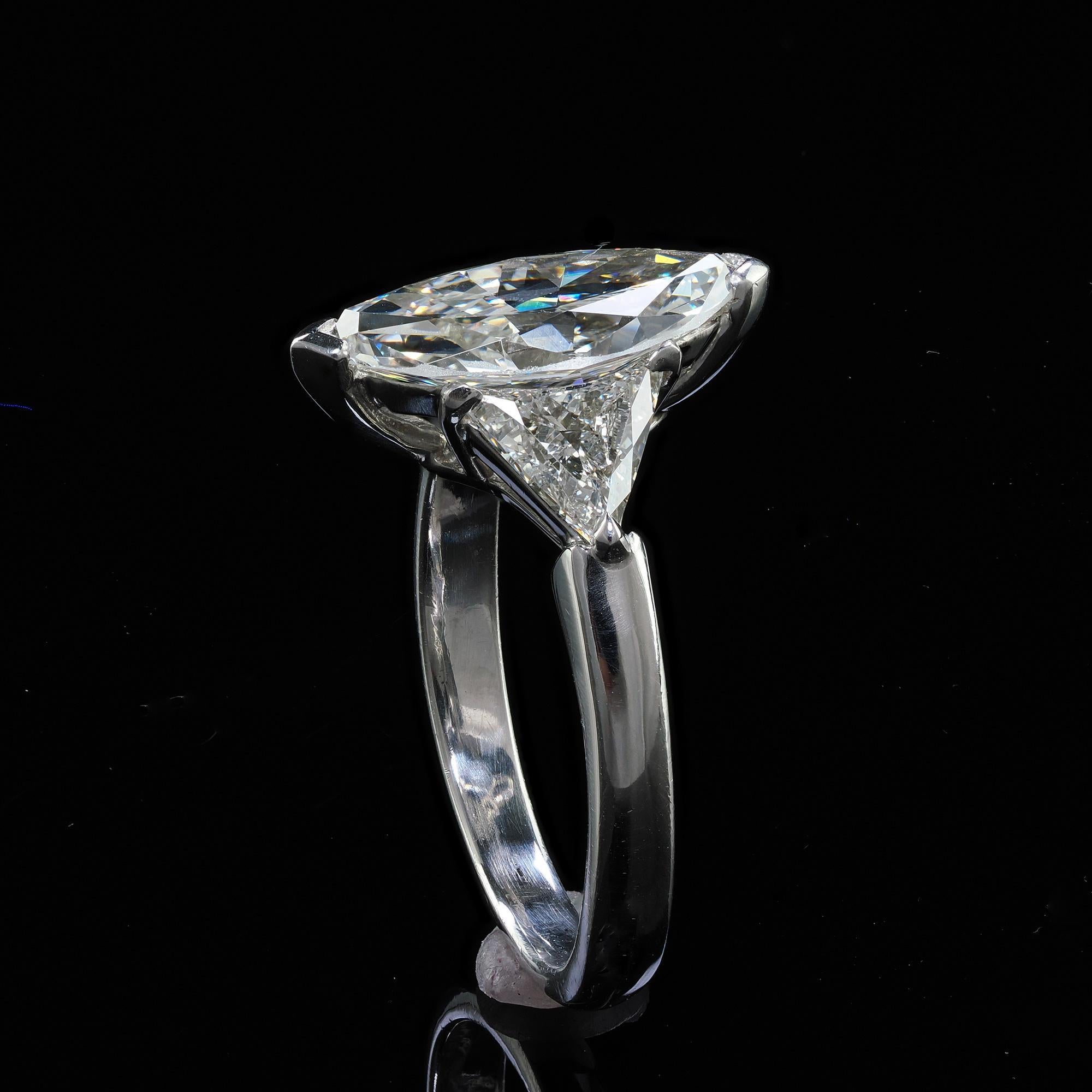 Vintage Retro Platinum Old Marquise Trillion Cut Diamond Engagement Ring - GIA For Sale 3