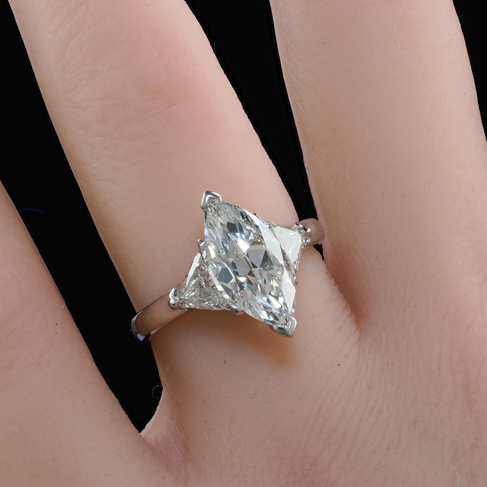 Vintage Retro Platinum Old Marquise Trillion Cut Diamond Engagement Ring - GIA For Sale 4