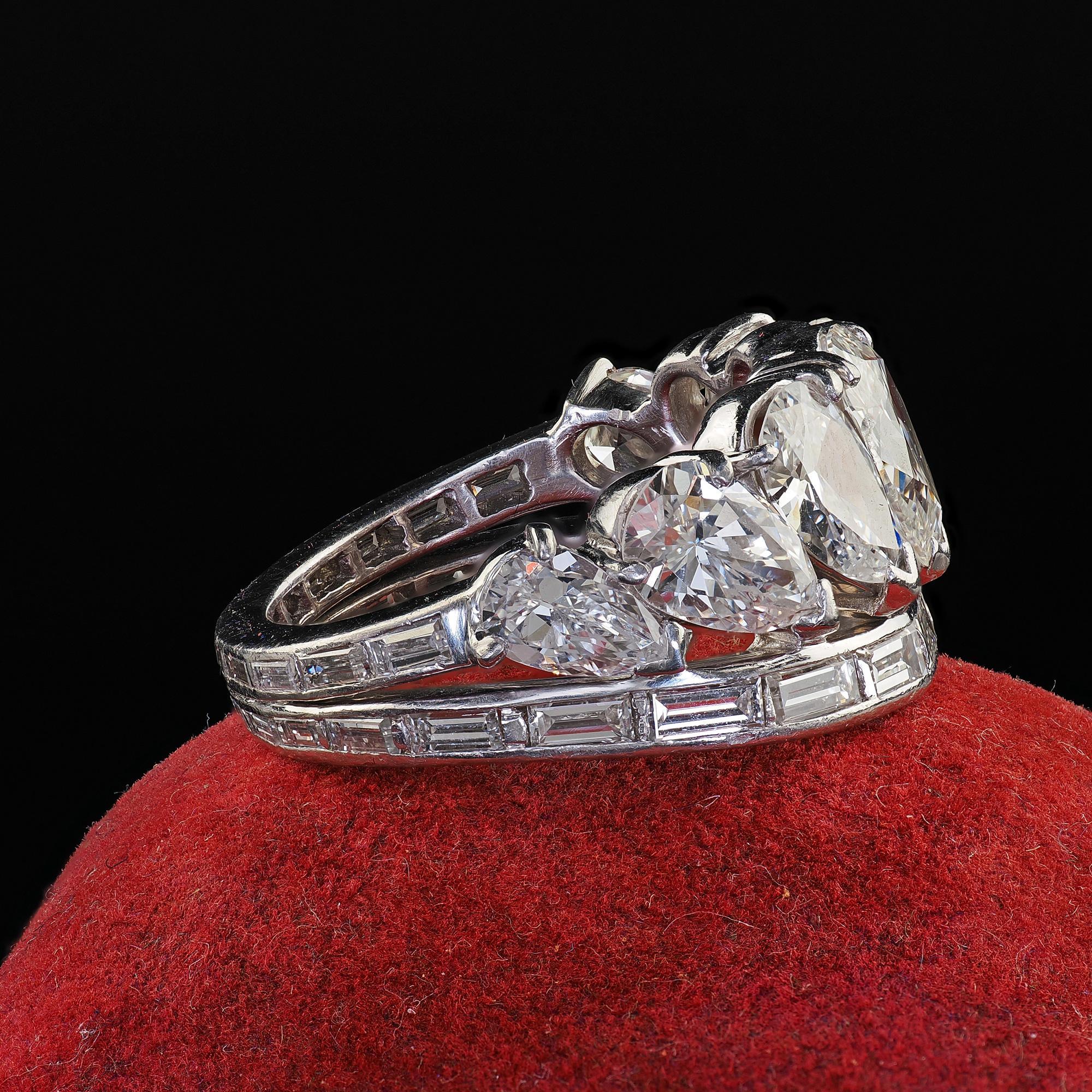 Women's Vintage Retro Platinum Old Pear Cut and Baguette Diamond Eternity Band Ring
