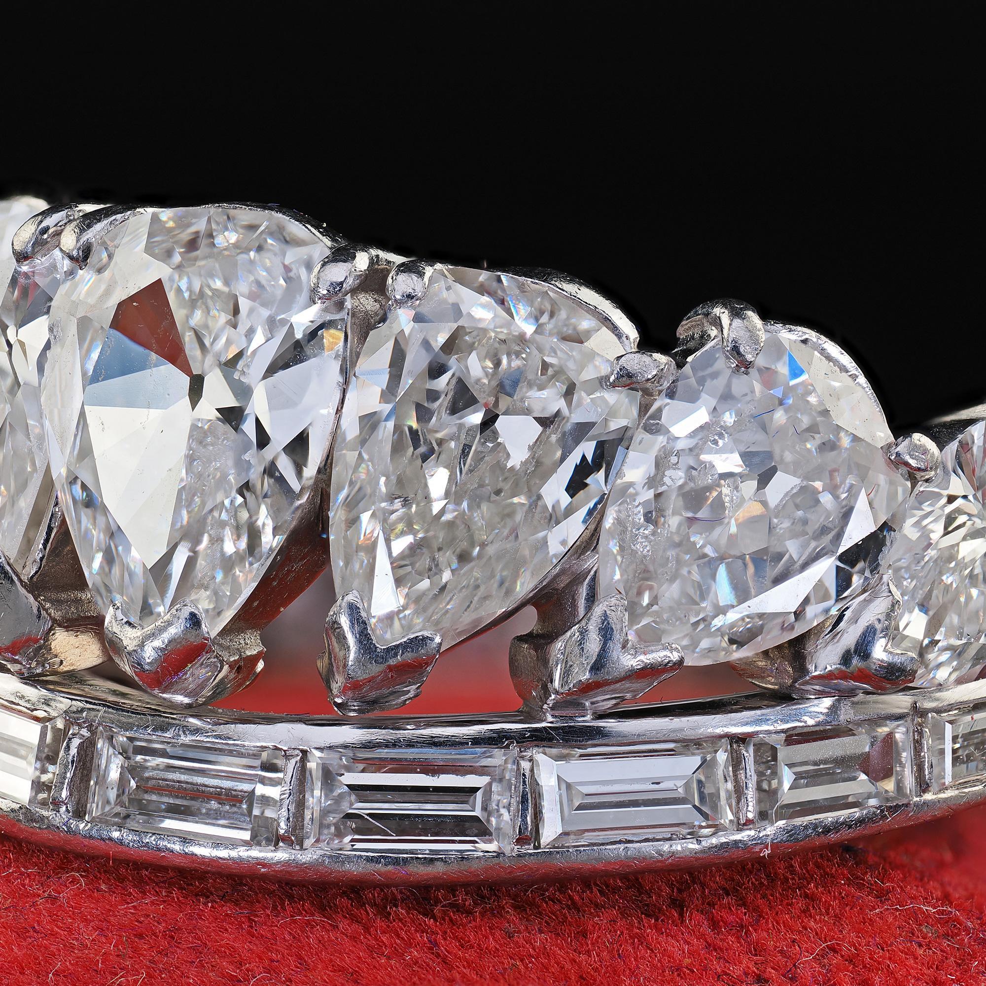 Vintage Retro Platinum Old Pear Cut and Baguette Diamond Eternity Band Ring 3