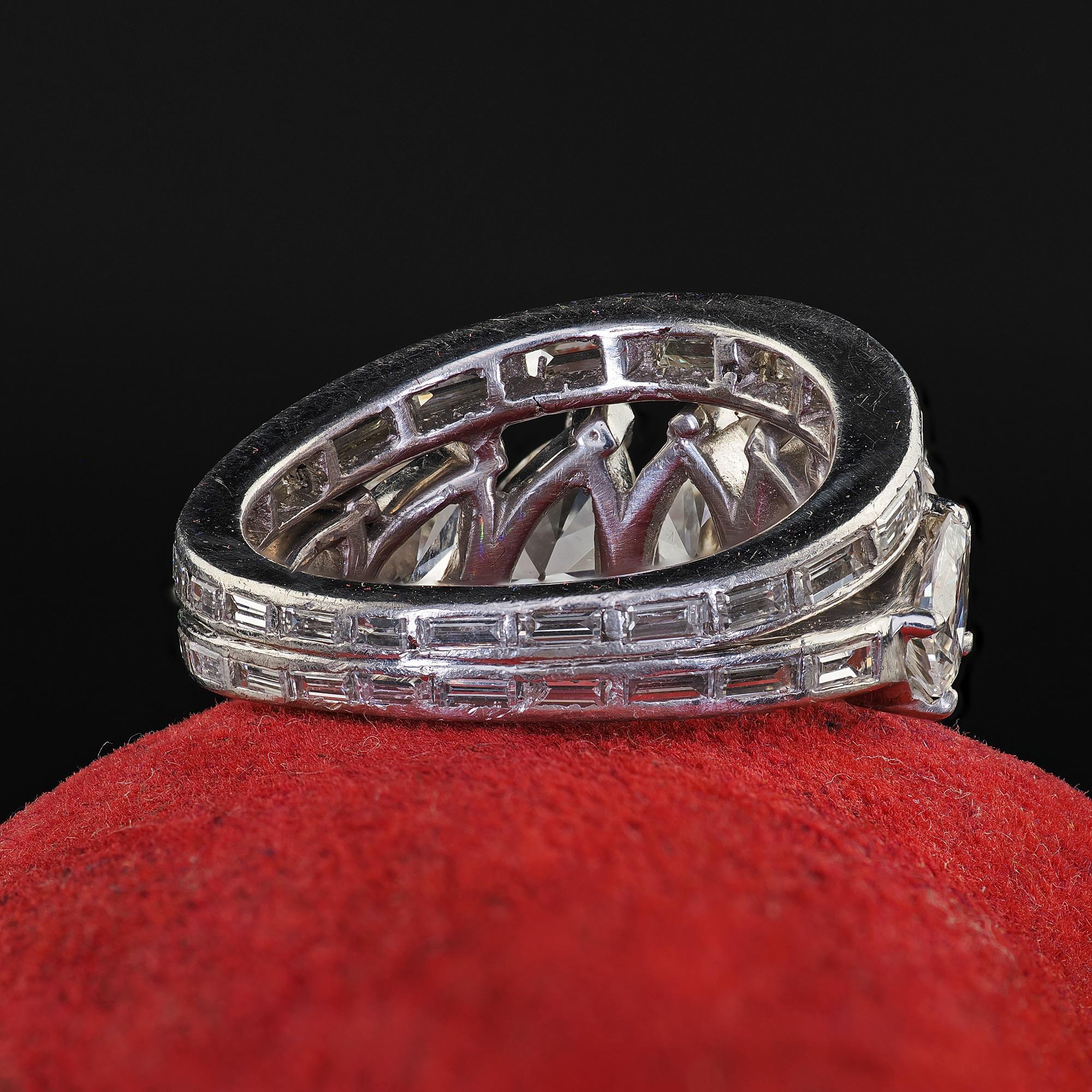 Vintage Retro Platinum Old Pear Cut and Baguette Diamond Eternity Band Ring 4